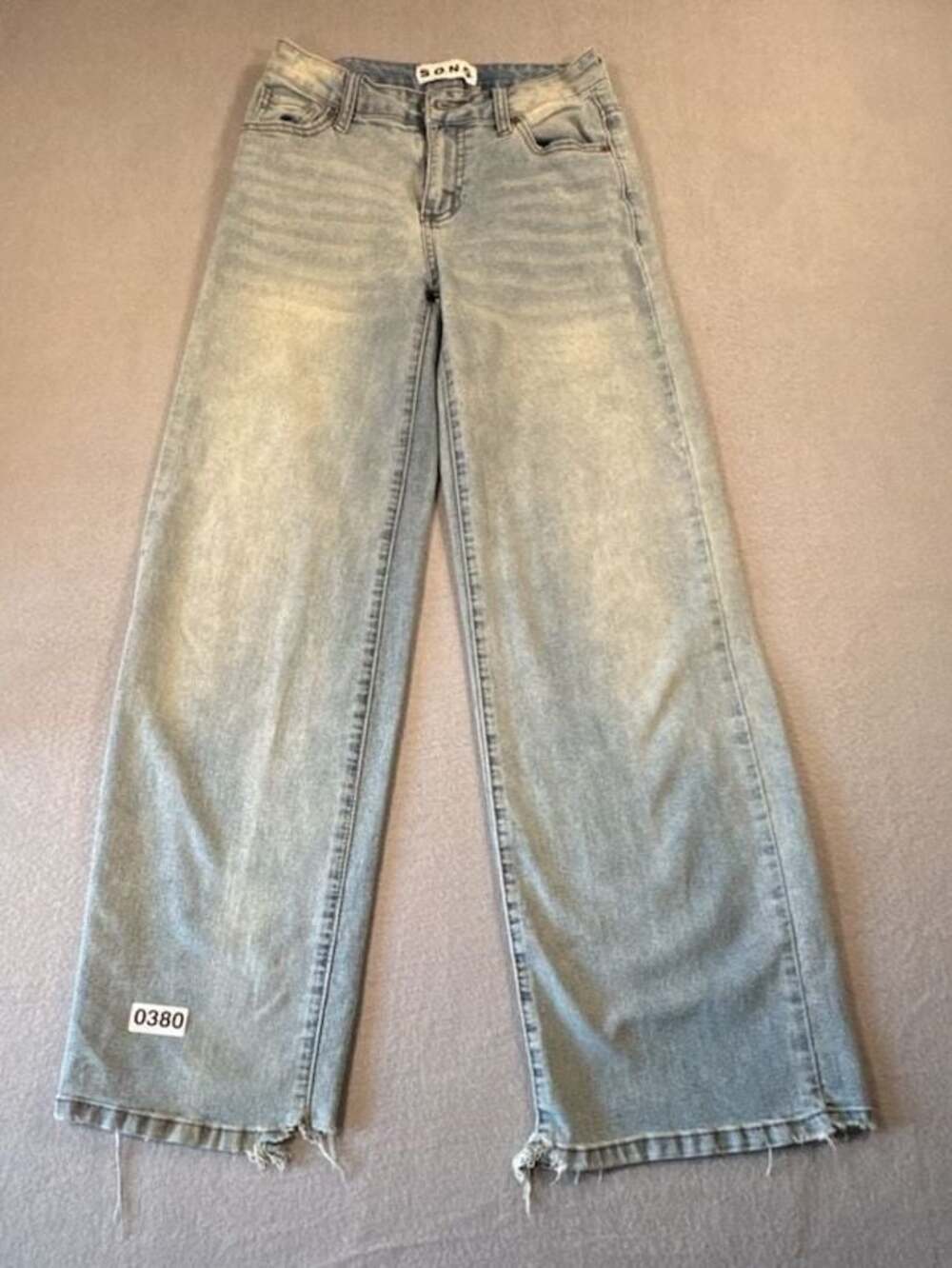 S.O.N.G. Light Wash Acid Wash Distressed Hem Wide Leg Jeans Size 00/23